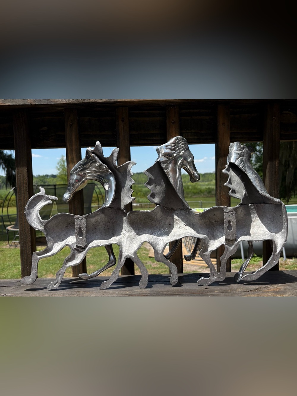 Silver Metal Trio of Wild Horses Wall Art Sculpture - Picture 4 of 6